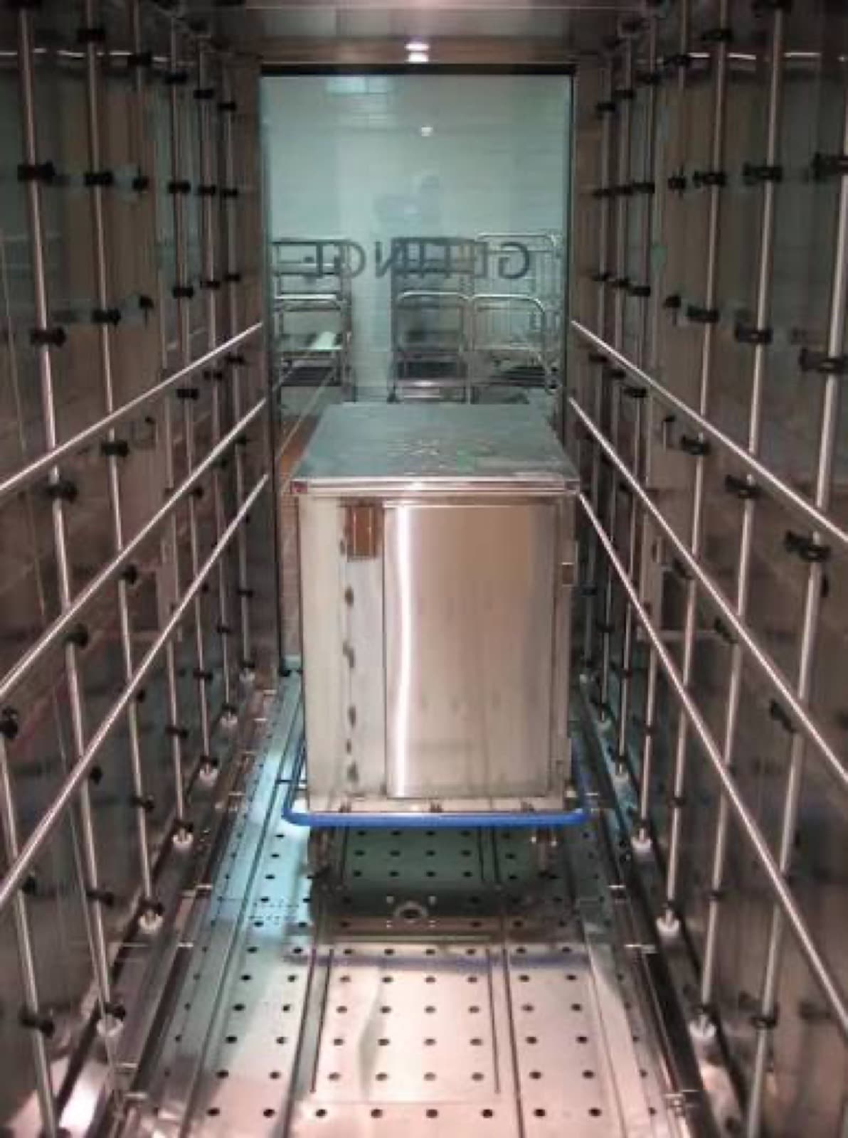 Inside a steam sterilizer chamber with a load ready to process